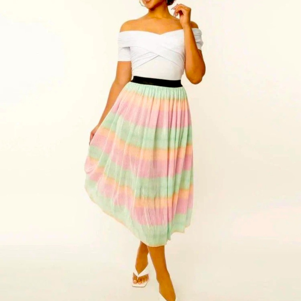 Unique Vintage Ombre Multicolor pleated Hilty skirt Medium 6-8 NWT